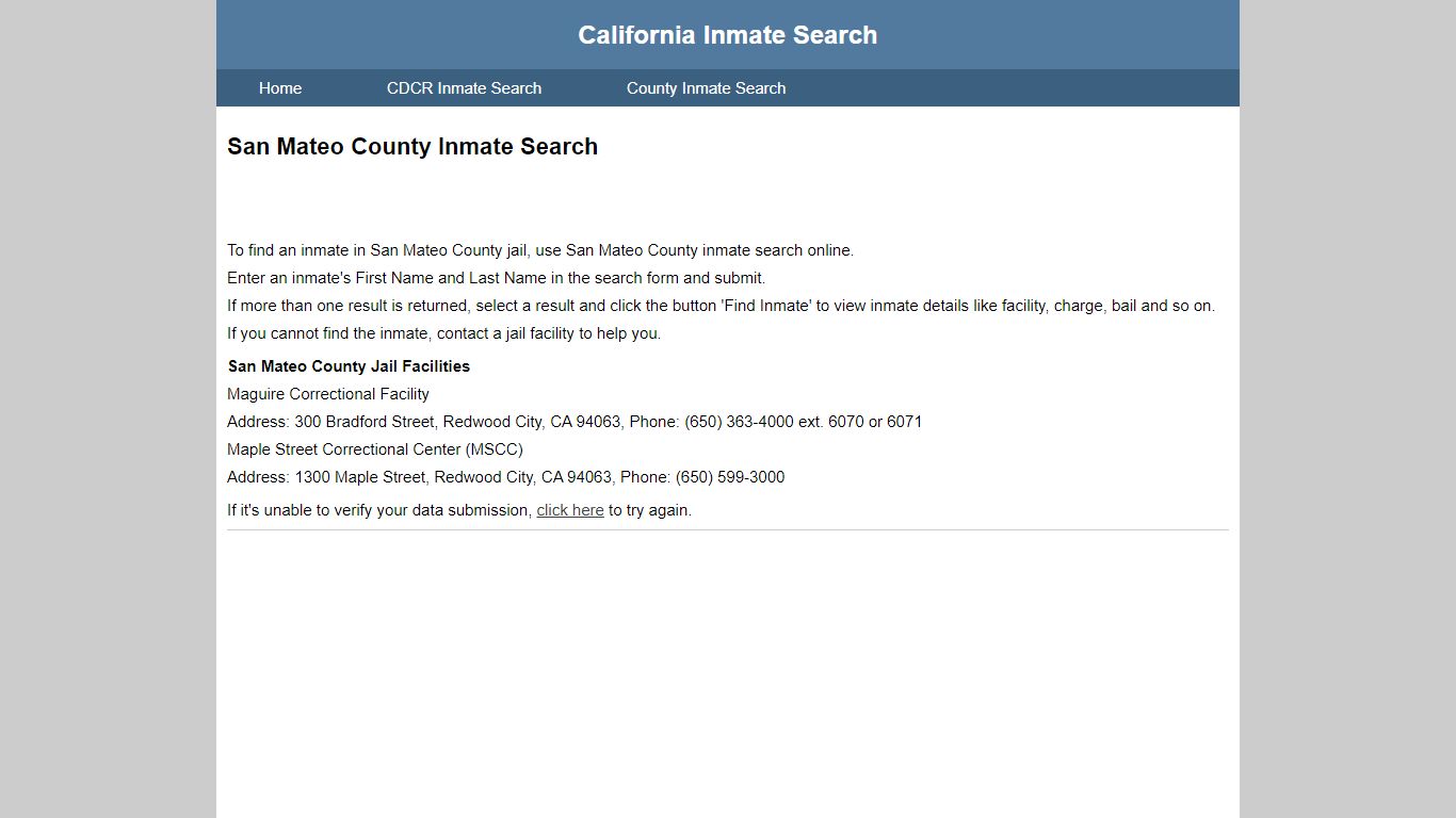 San Mateo County Inmate Search