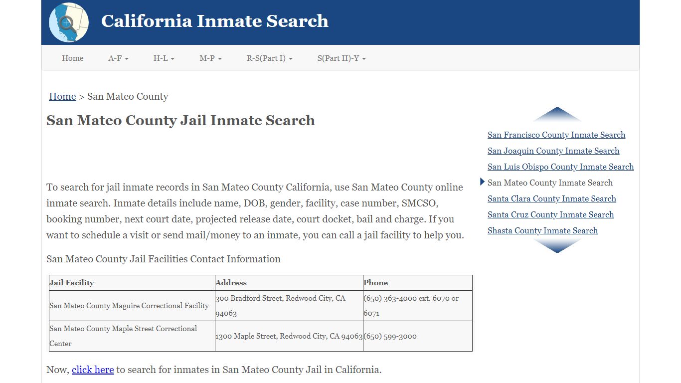 San Mateo County Jail Inmate Search