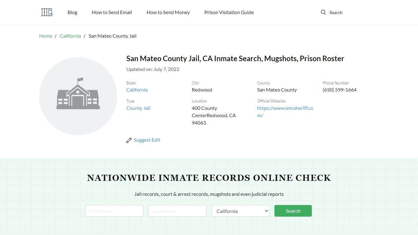 San Mateo County Jail, CA Inmate Search, Mugshots, Prison ...